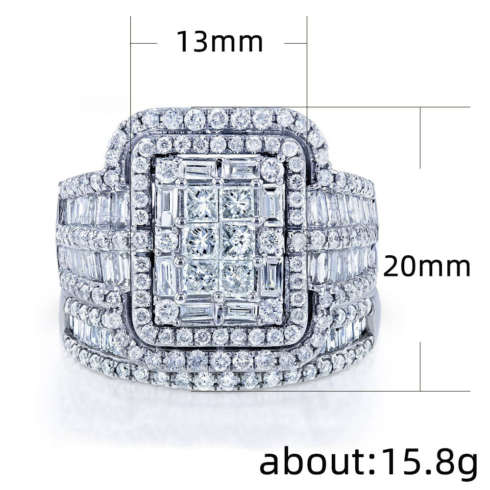 Celestia Grandeur Multi-Layer Diamond 925 silver plated Ring - AmoreNmore
