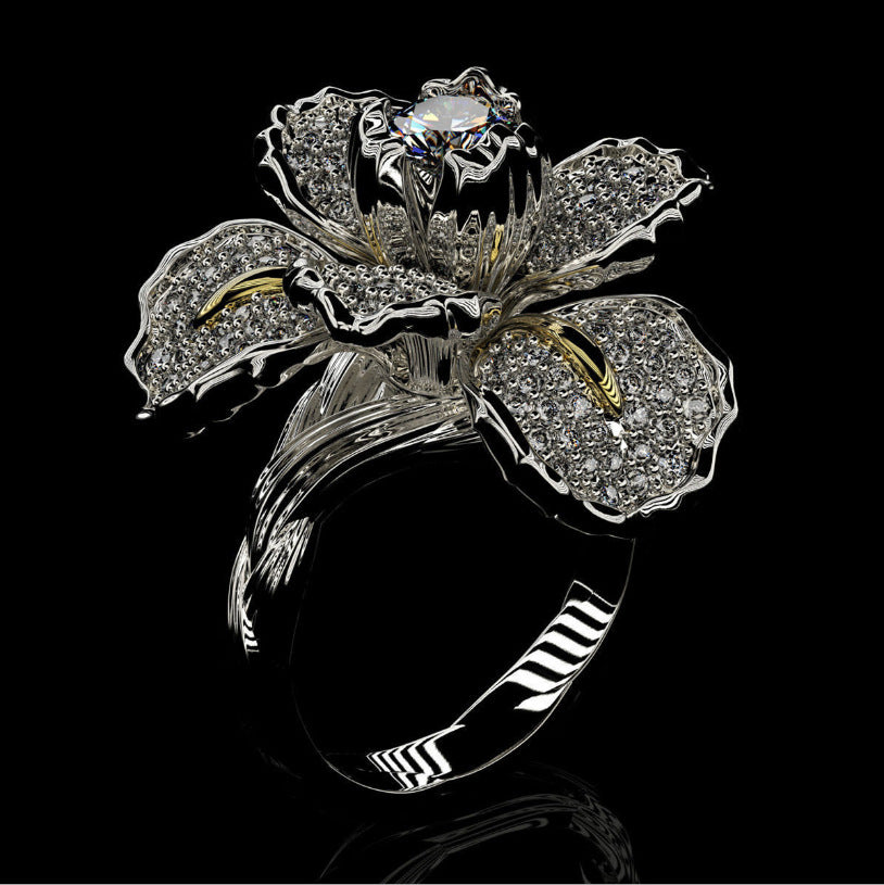 Orchid Bloom Radiance 925 Silver Plated Ring - AmoreNmore