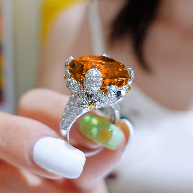 Zarqa Citrine 925 Silver Plated Crown Ring - AmoreNmore
