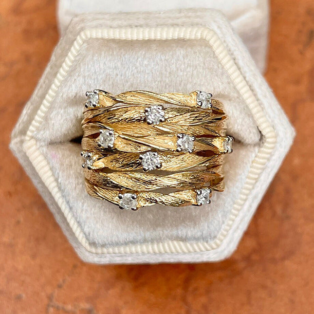 Auric Weave Luxe 18K Gold Plated Band Ring - AmoreNmore