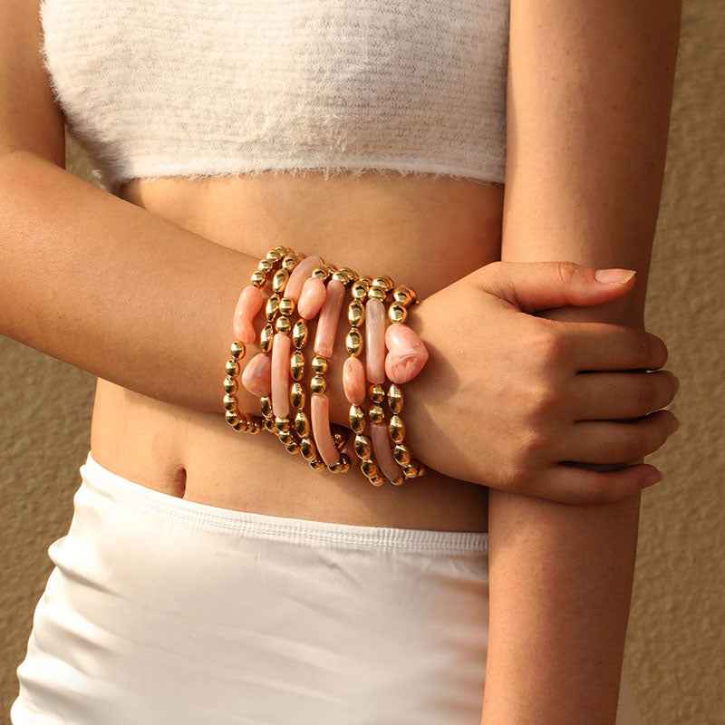 Blush Harmony Beaded Bracelet Set for Effortless Style and Elegance - AmoreNmore