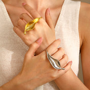 Glam Orbit Twin 925 Silver / 18K Gold Plated Adjustable Ring - AmoreNmore