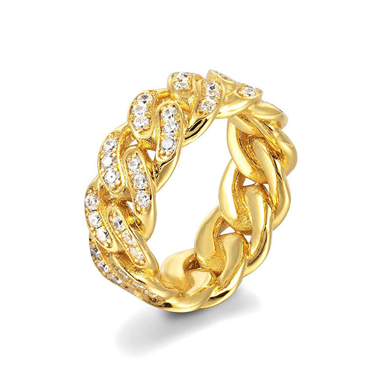 Cuban Ice Ring – 18K Gold Plated Chain Statement Ring - AmoreNmore