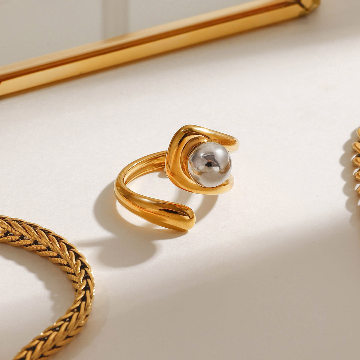 Celestia Orbit Adjustable 18K Gold Plated Statement Ring - AmoreNmore