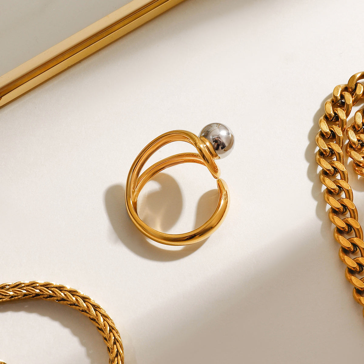 Celestia Orbit Adjustable 18K Gold Plated Statement Ring - AmoreNmore