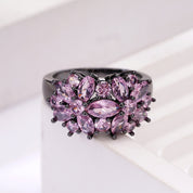 Amethyst Bloom Cluster Black River Plated Ring - AmoreNmore