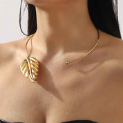 Golden Whisper Leaf Choker - Statement Collar Necklace