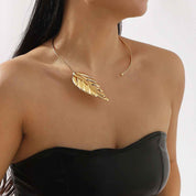 Golden Whisper Leaf Choker - Statement Collar Necklace