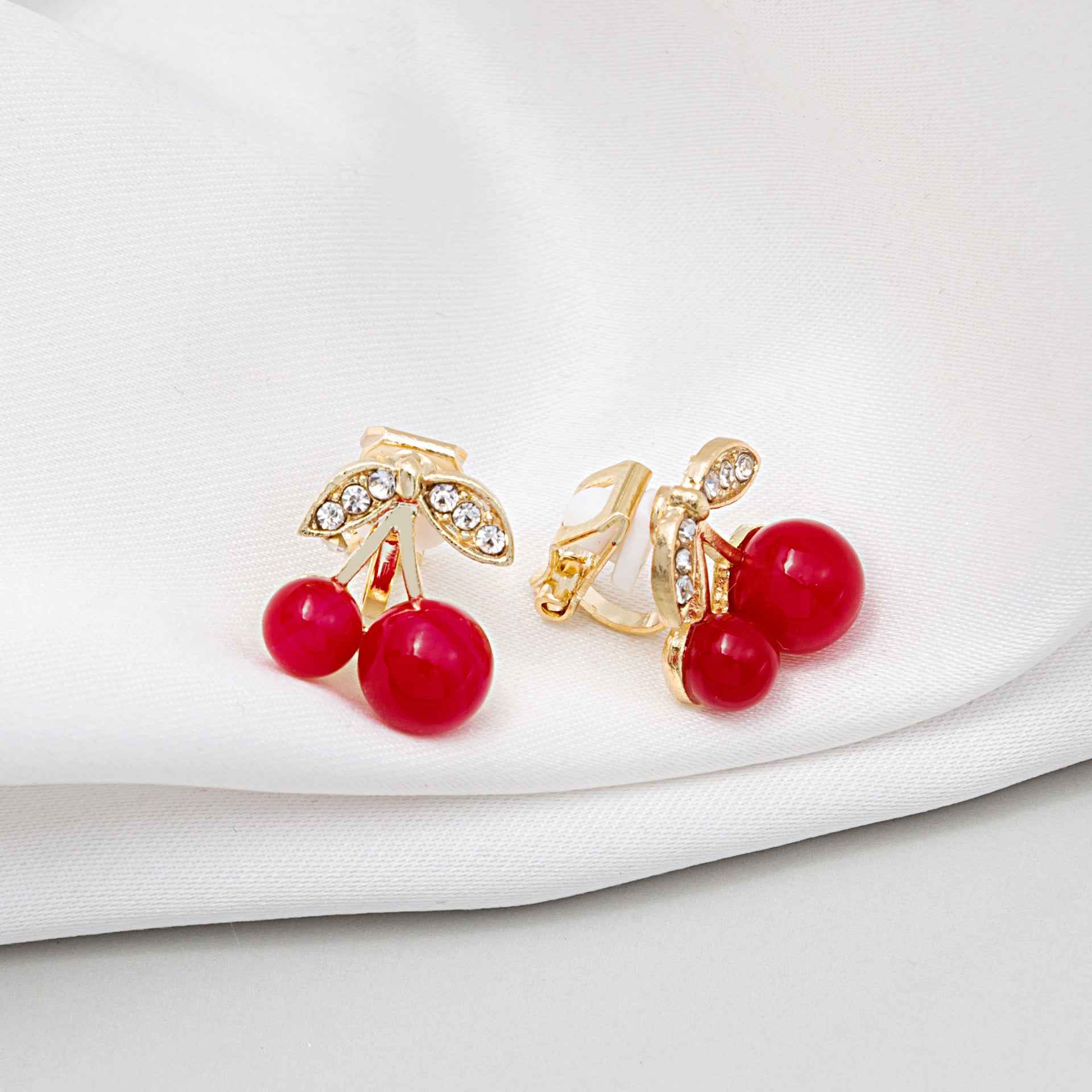 Scarlet Blush Cherry Clip Earrings