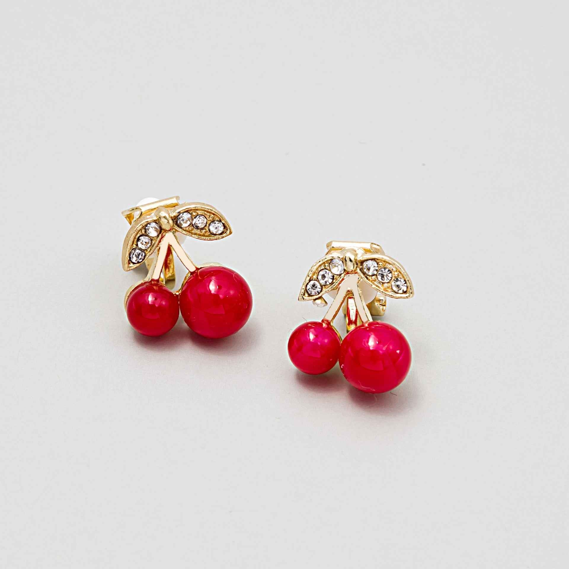 Scarlet Blush Cherry Clip Earrings