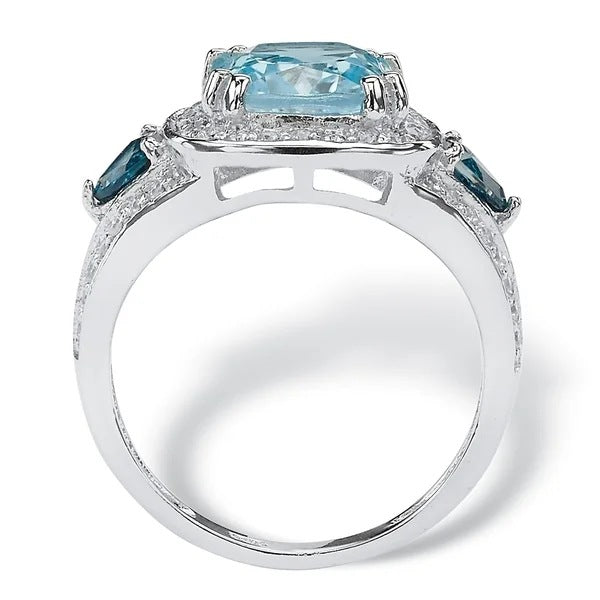 Aqua Radiance Halo 925 silver plated Ring