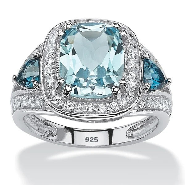 Aqua Radiance Halo 925 silver plated Ring