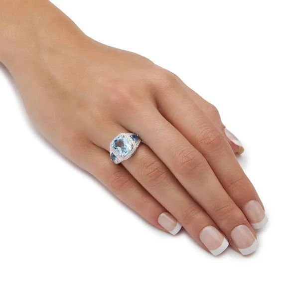 Aqua Radiance Halo 925 silver plated Ring