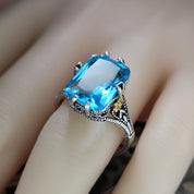Azure Blossom Vintagelook 925 Silver Plated Ring - AmoreNmore