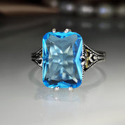 Azure Blossom Vintagelook 925 Silver Plated Ring - AmoreNmore