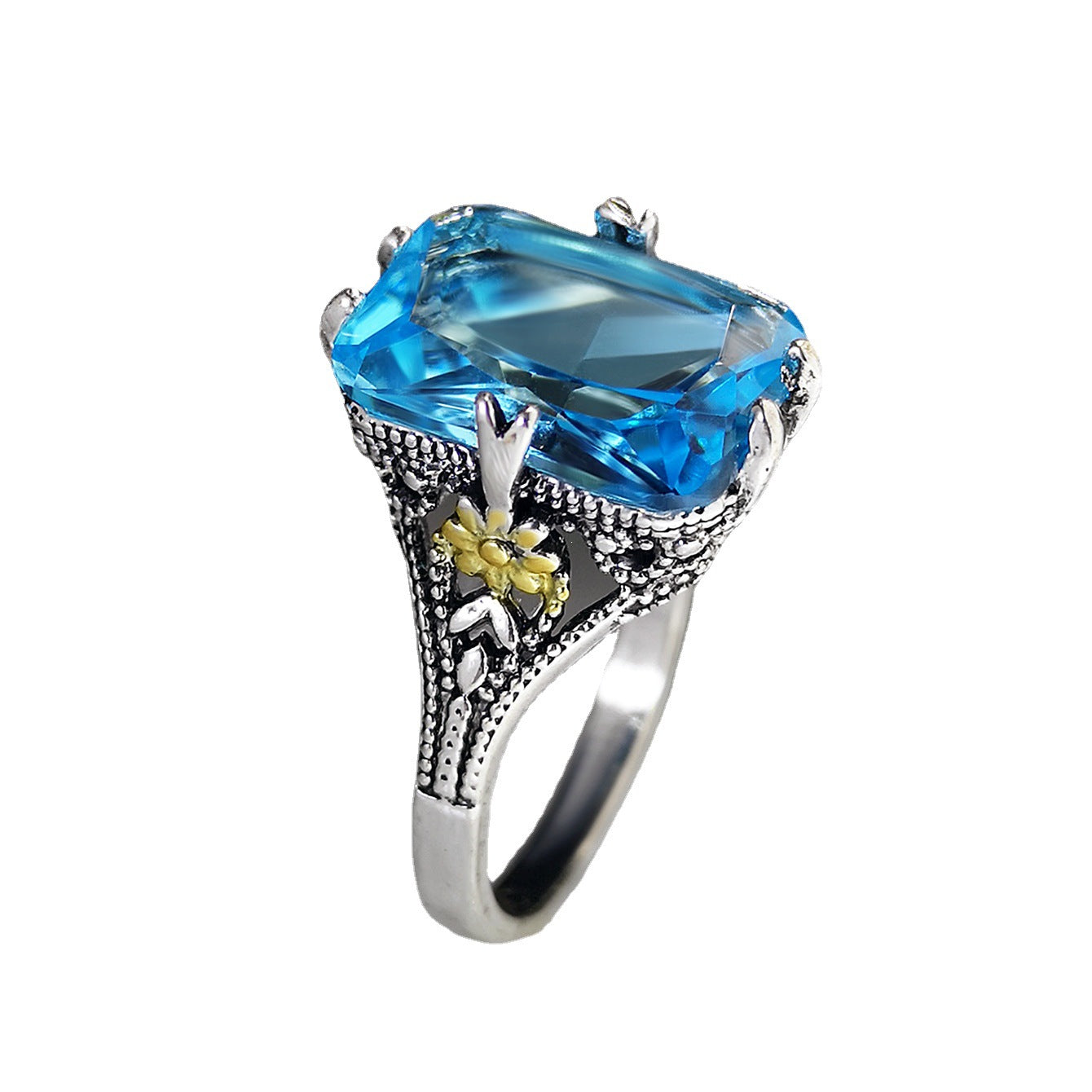 Azure Blossom Vintagelook 925 Silver Plated Ring - AmoreNmore