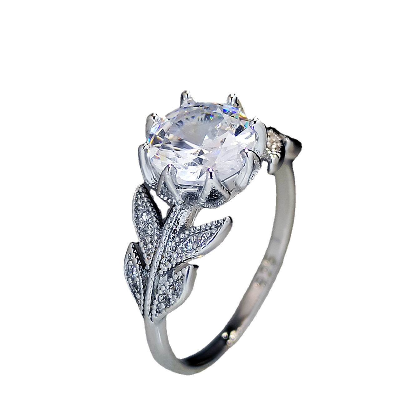 Bloomed Grace – Leaf Solitaire 925 Silver Plated Ring - AmoreNmore