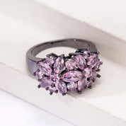 Amethyst Bloom Cluster Black River Plated Ring - AmoreNmore