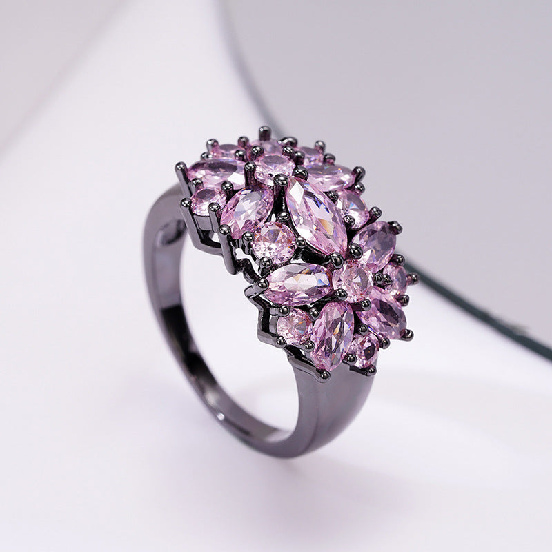 Amethyst Bloom Cluster Black River Plated Ring - AmoreNmore