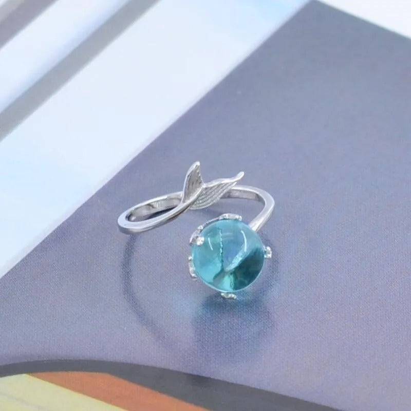 Aqua Glow 925 Silver Plated Adjustable Ring - AmoreNmore