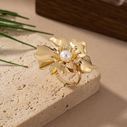 Blooming Elegance Pearl 18K Gold Plated Adjustable Ring - AmoreNmore