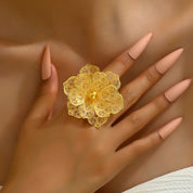 Golden Bloom 14K Gold Plated Adjustable Statement Ring - AmoreNmore