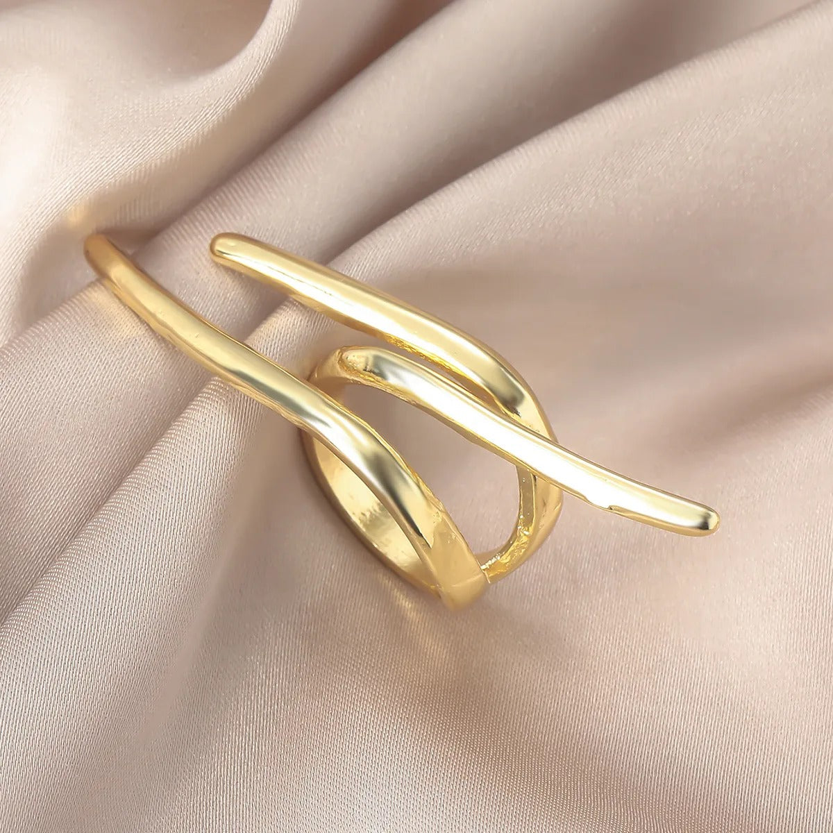 Golden Flow 18K Gold Plated Statement Adjustable Ring - AmoreNmore