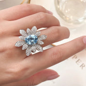 Blossom Azure Radiance Adjustable 925 Sliver Plated Ring - AmoreNmore