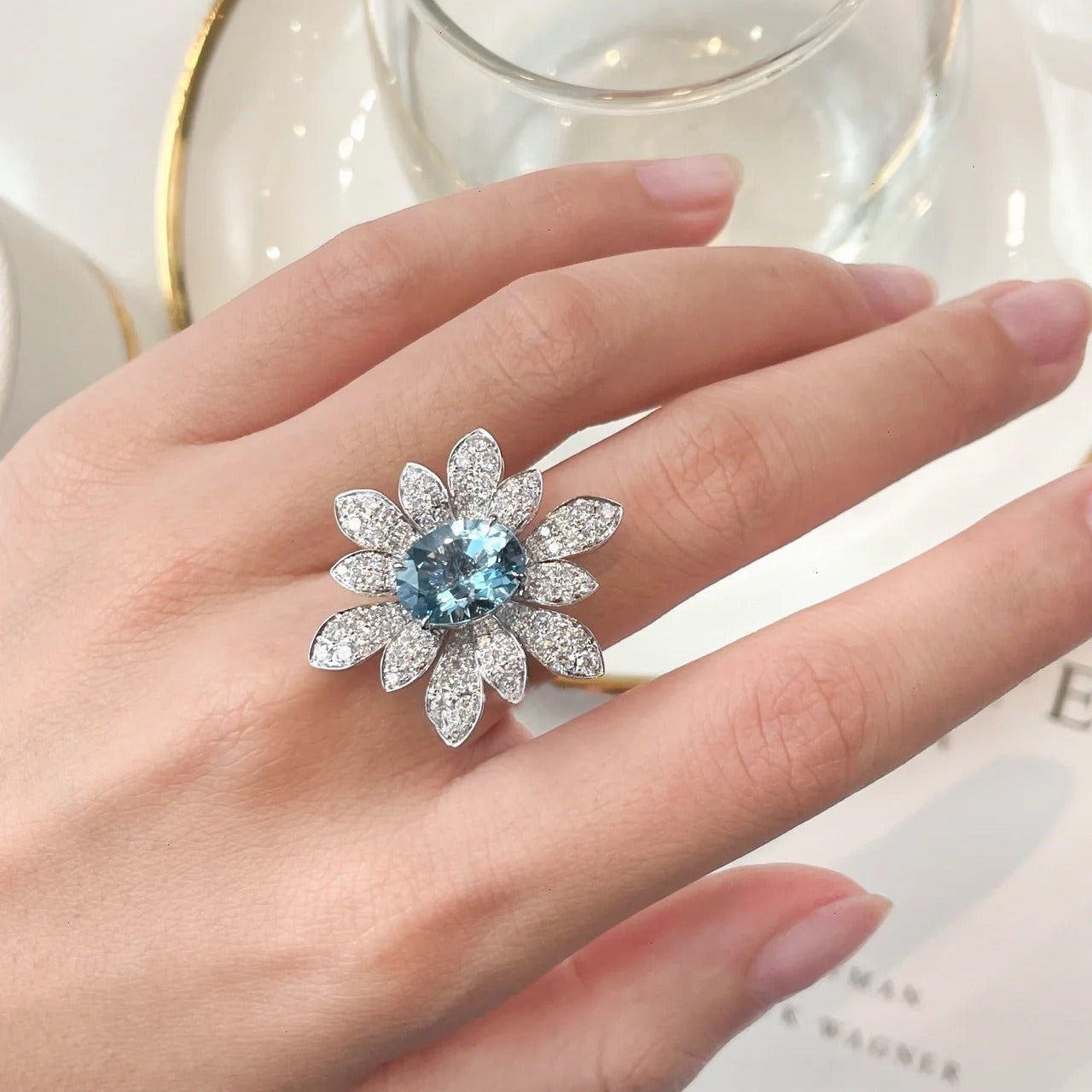 Blossom Azure Radiance Adjustable 925 Sliver Plated Ring - AmoreNmore