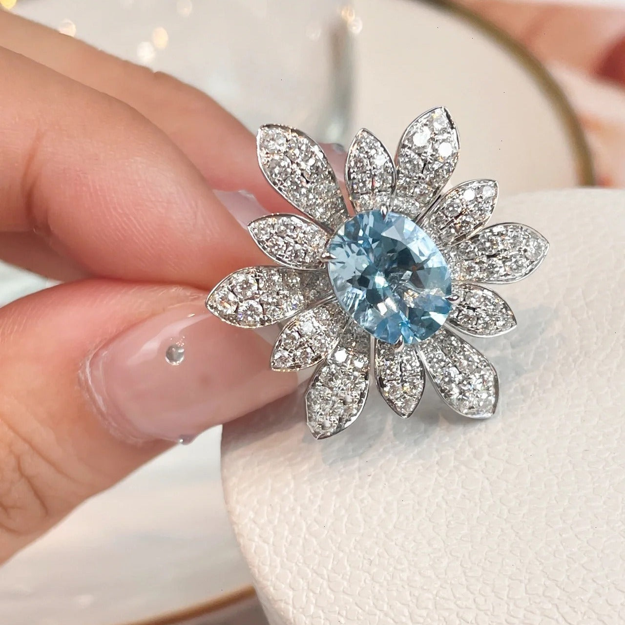 Blossom Azure Radiance Adjustable 925 Sliver Plated Ring - AmoreNmore