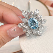 Blossom Azure Radiance Adjustable 925 Sliver Plated Ring - AmoreNmore