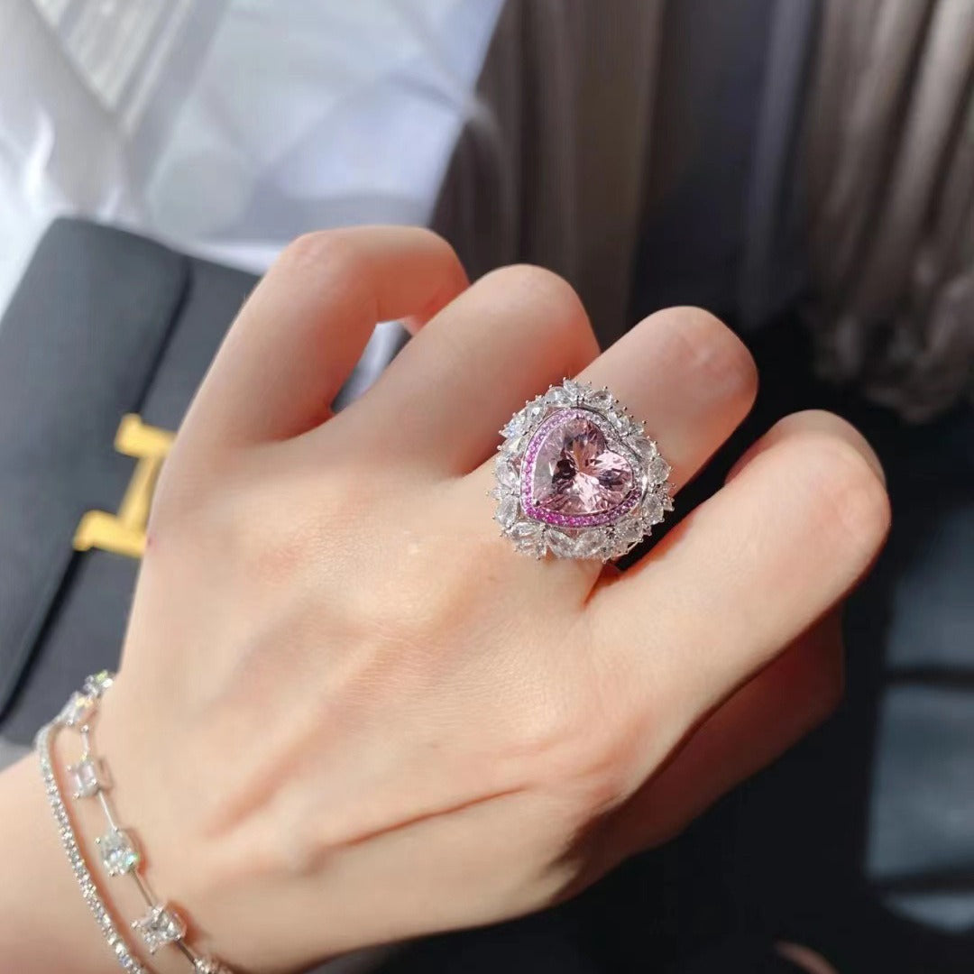 Blossoming Heart 925 Silver Plated Sterling Adjustable Ring - AmoreNmore