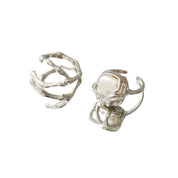 Pearl Fusion Double  925 Silver Plated Adjustable Ring - AmoreNmore