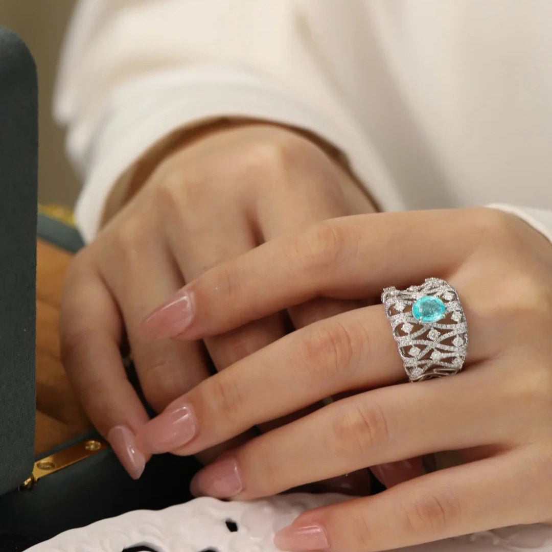 Aqua Serenity Luxe 925 Silver Plated Ring - AmoreNmore