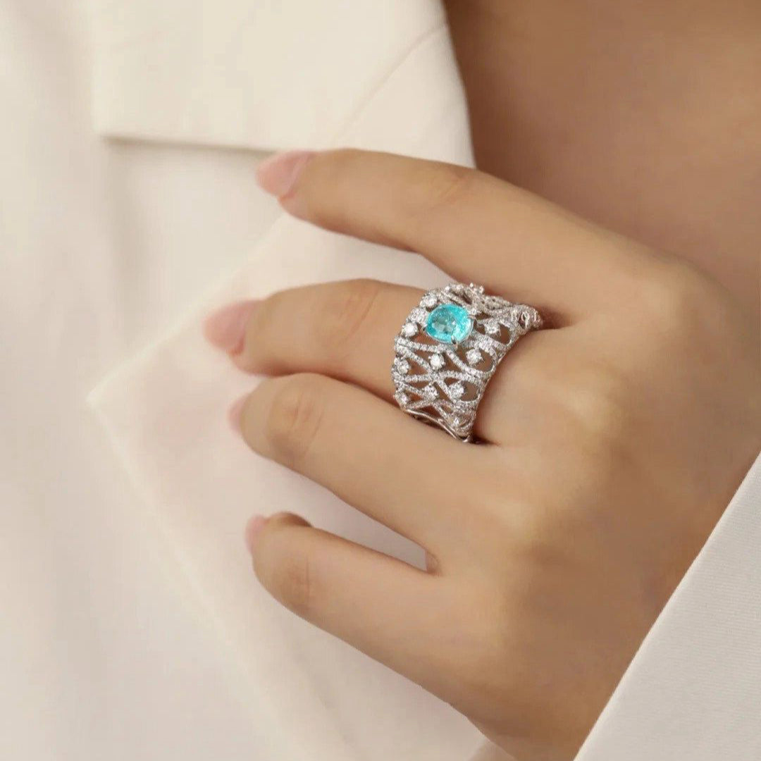 Aqua Serenity Luxe 925 Silver Plated Ring - AmoreNmore