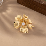 Blooming Elegance Pearl 18K Gold Plated Adjustable Ring - AmoreNmore