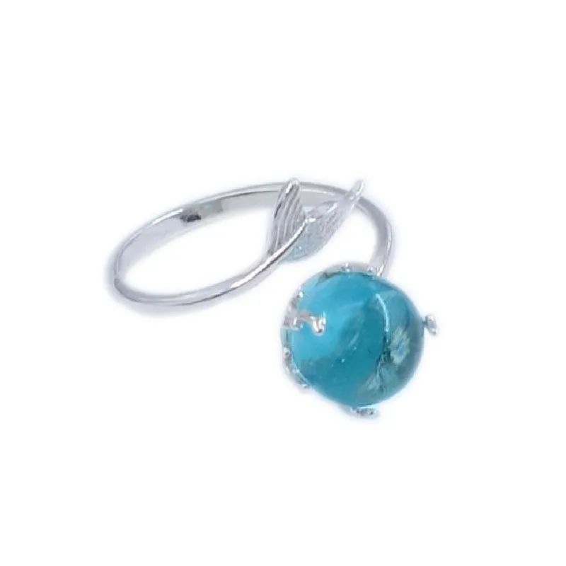 Aqua Glow 925 Silver Plated Adjustable Ring - AmoreNmore