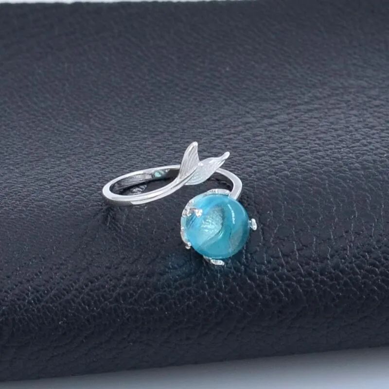 Aqua Glow 925 Silver Plated Adjustable Ring - AmoreNmore