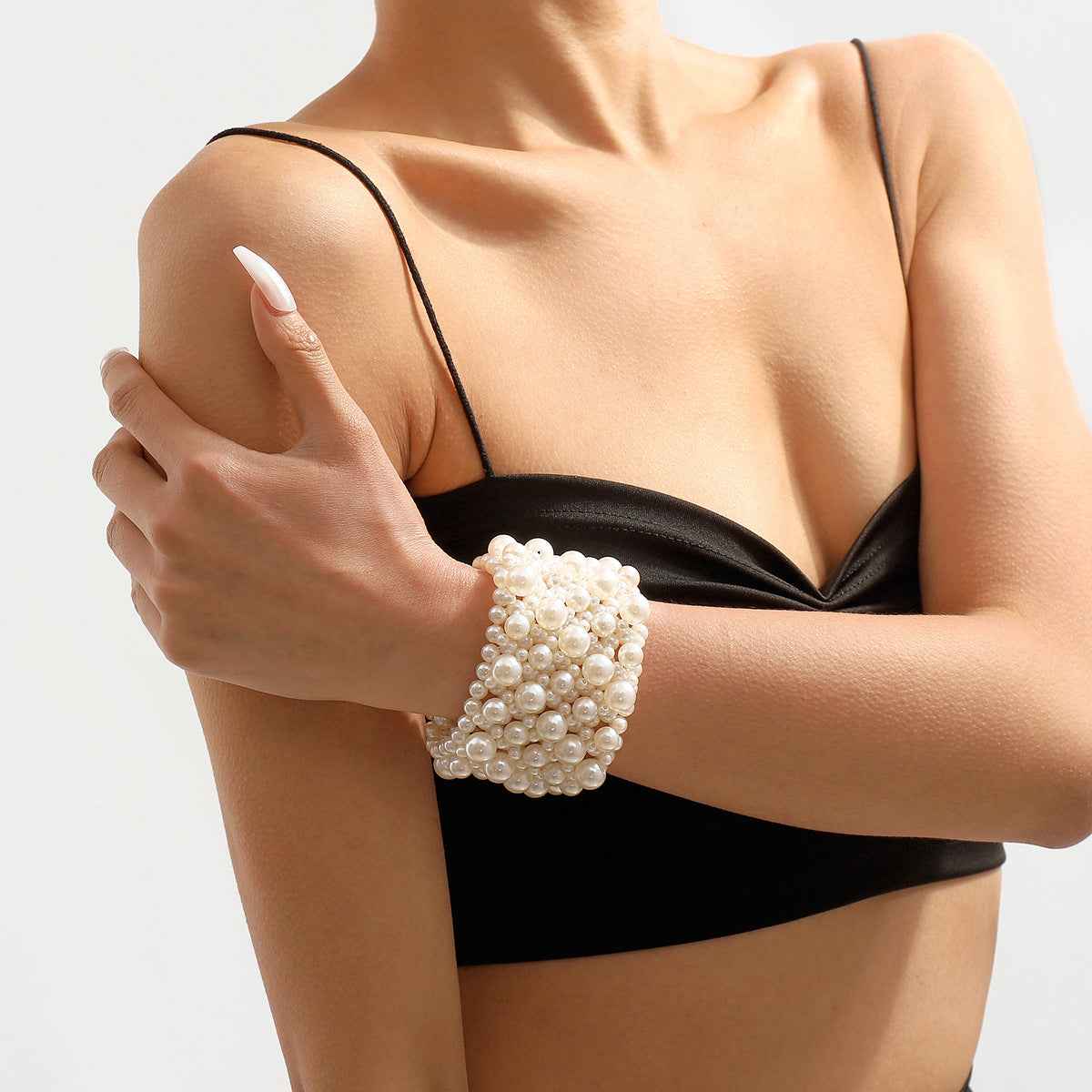 Veloura Bloom | Pearl Statement Cuff Bracelet | Gold Plated Multi-Pearl Cluster Design | Elegant Occasion Luxe Bracelet