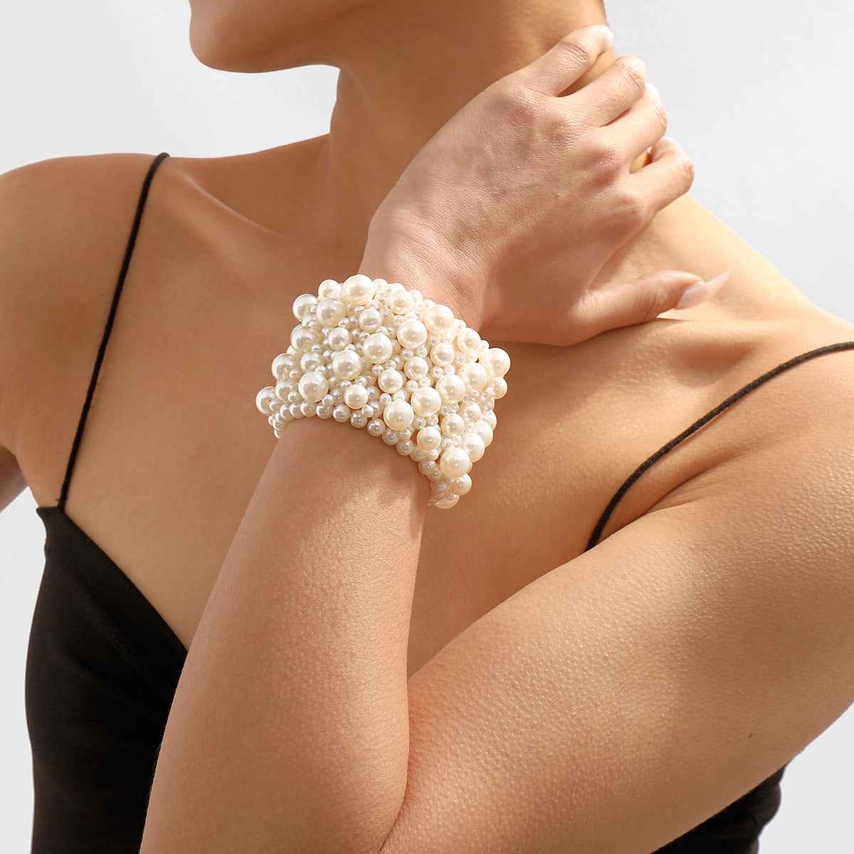 Veloura Bloom | Pearl Statement Cuff Bracelet | Gold Plated Multi-Pearl Cluster Design | Elegant Occasion Luxe Bracelet