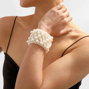 Veloura Bloom | Pearl Statement Cuff Bracelet | Gold Plated Multi-Pearl Cluster Design | Elegant Occasion Luxe Bracelet