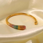 Aurielle Glow | Prism Open Cuff Bracelet | Gold Plated Crystal Detail | Modern Minimal Luxe Statement Piece