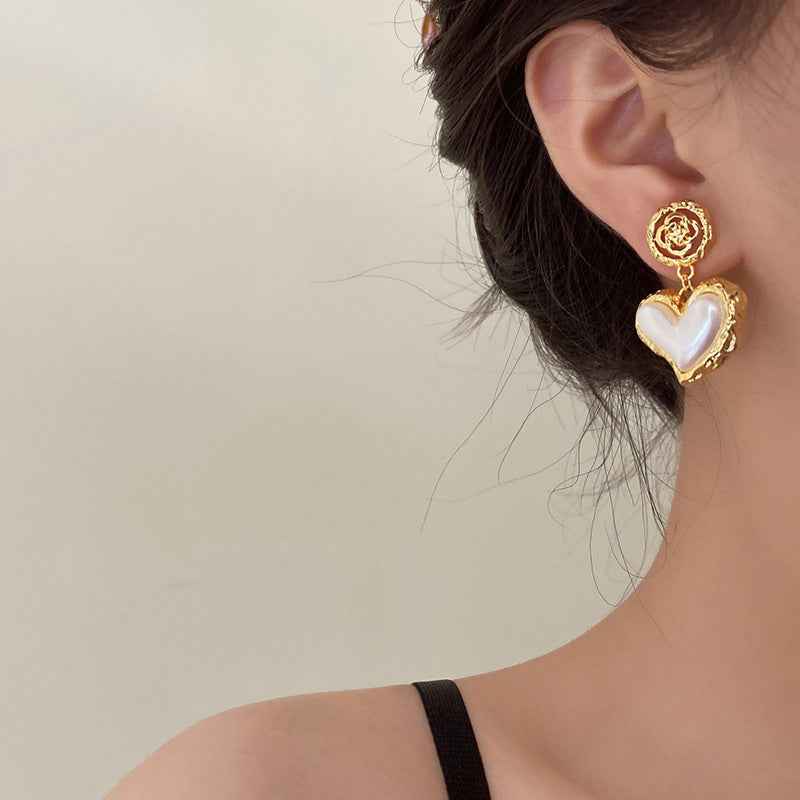 Veloura Charm | Heart Pearl Drop Earrings | Gold Plated Crystal & Pearl Design | Romantic Elegant Luxe Earrings