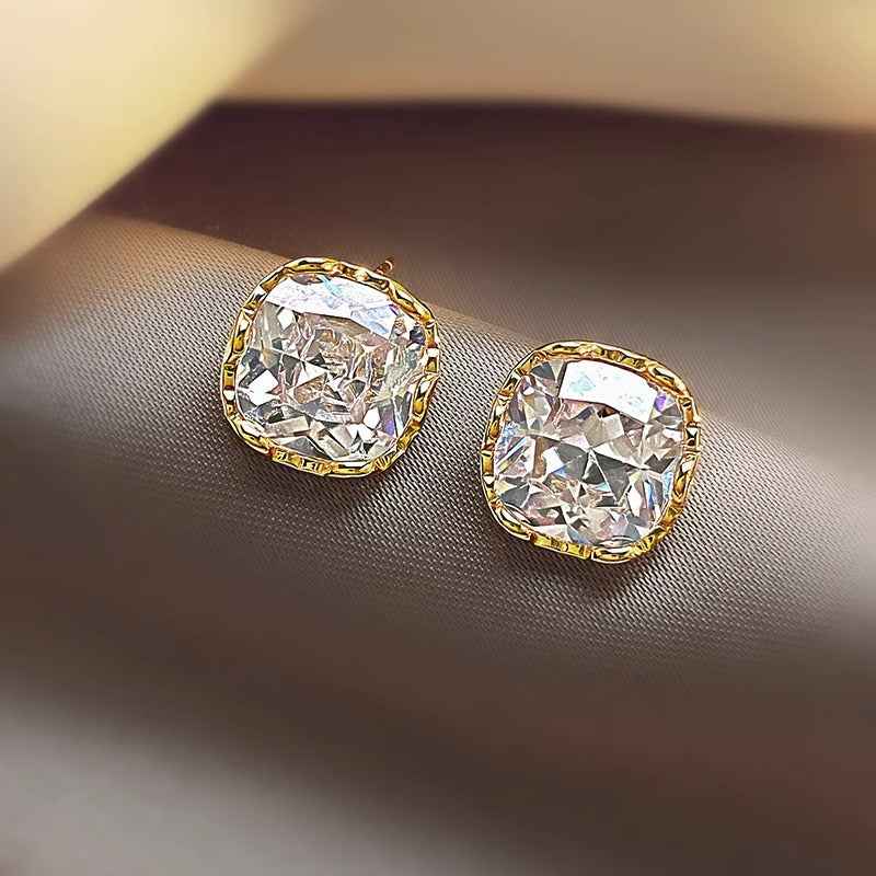 Celestia Spark | Prism Crystal Stud Earrings | Gold Plated Square-Cut Crystal Design | Minimal Everyday Luxe Earrings