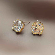 Celestia Spark | Prism Crystal Stud Earrings | Gold Plated Square-Cut Crystal Design | Minimal Everyday Luxe Earrings