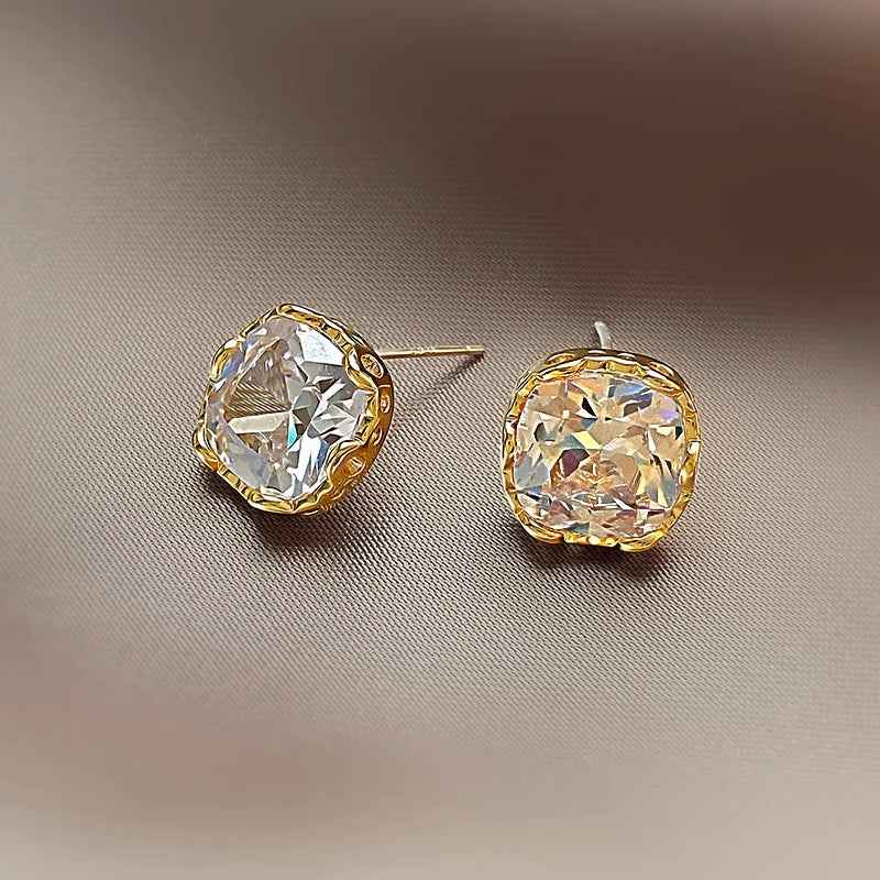 Celestia Spark | Prism Crystal Stud Earrings | Gold Plated Square-Cut Crystal Design | Minimal Everyday Luxe Earrings