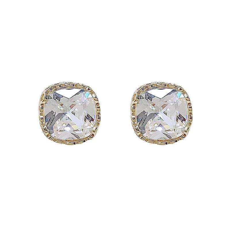 Celestia Spark | Prism Crystal Stud Earrings | Gold Plated Square-Cut Crystal Design | Minimal Everyday Luxe Earrings
