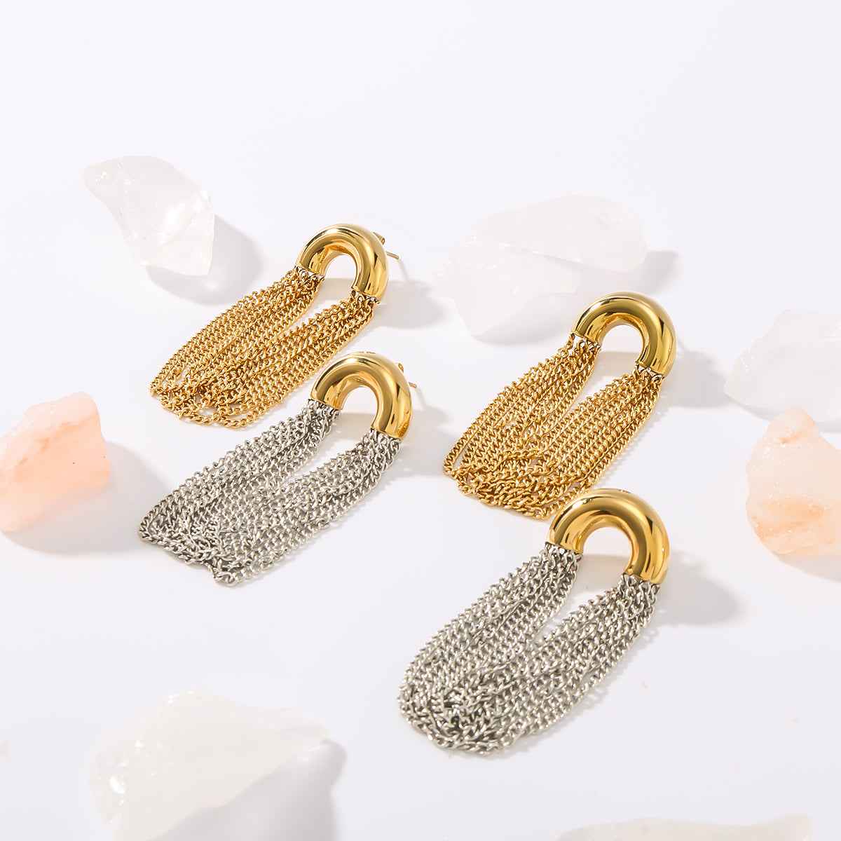 Aurelia Flow | Dual Chain Drop Earrings | Gold & Silver Plated Layered Chain Design | Modern Statement Luxe Earrings