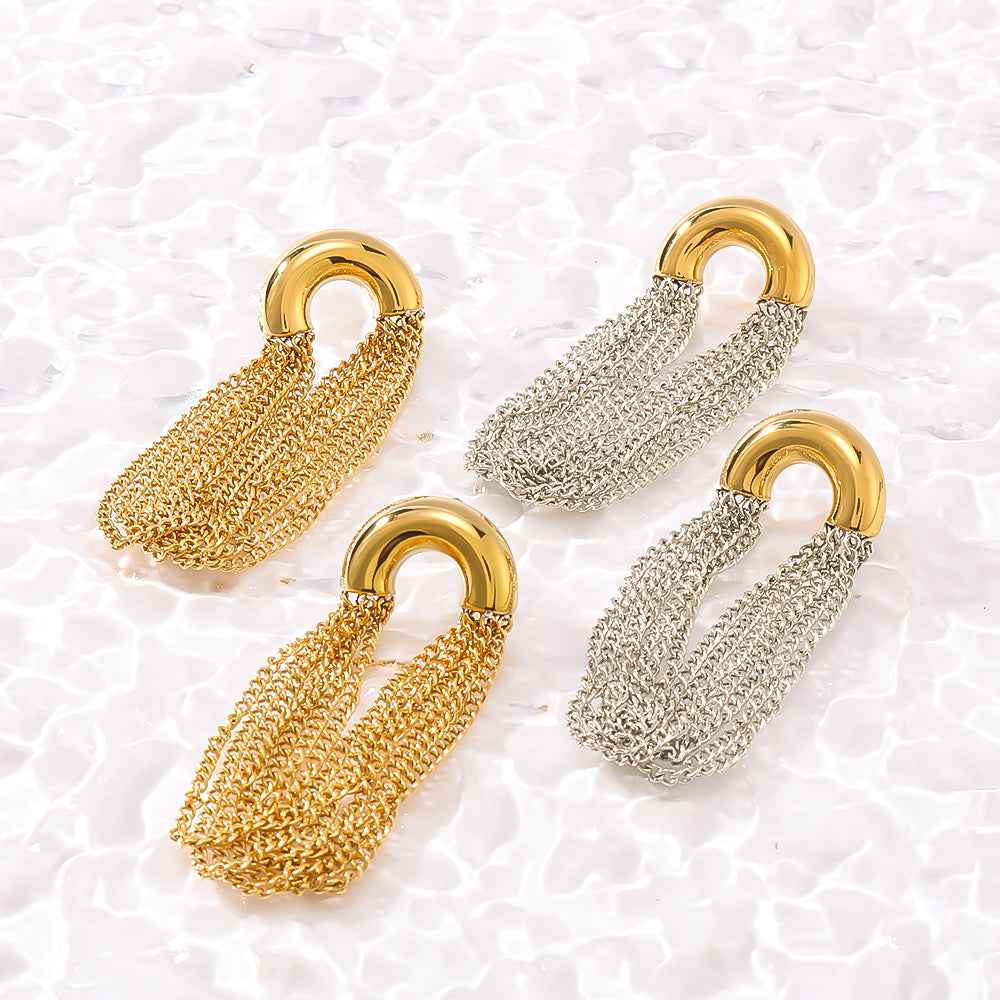 Aurelia Flow | Dual Chain Drop Earrings | Gold & Silver Plated Layered Chain Design | Modern Statement Luxe Earrings
