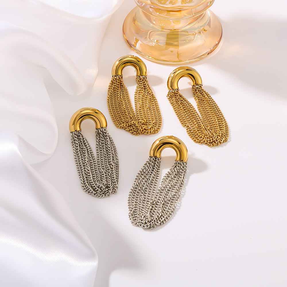 Aurelia Flow | Dual Chain Drop Earrings | Gold & Silver Plated Layered Chain Design | Modern Statement Luxe Earrings